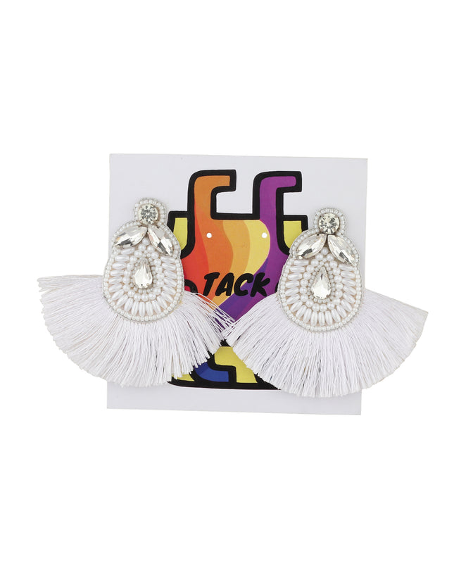 White Fan Fringe Stone Earrings