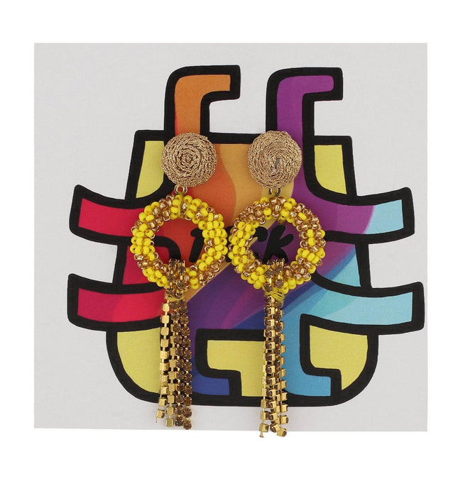 Yellow Beaded Drop Chain Earrings - HASHTACK