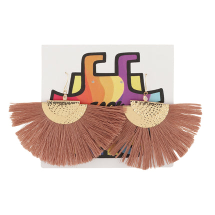 Golden Brown Half Moon Siikka Fringe Earrings