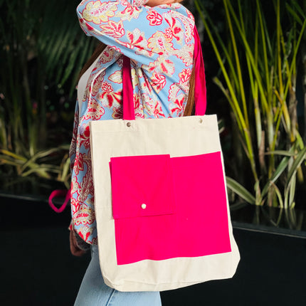 Pink Dual Pocket Canvas Tote Bag