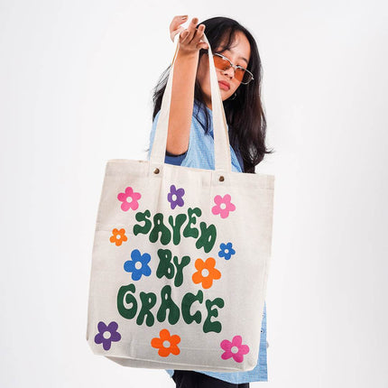 Saved By Grace Canvas Tote Bag - HASHTACK