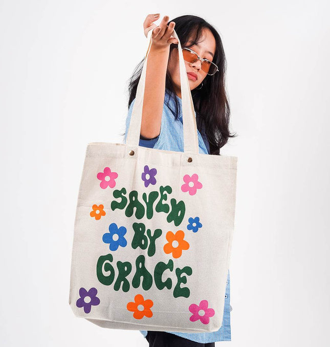 Saved By Grace Canvas Tote Bag - HASHTACK