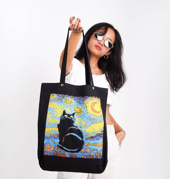 Van Gogh Cat Canvas Tote Bag - HASHTACK