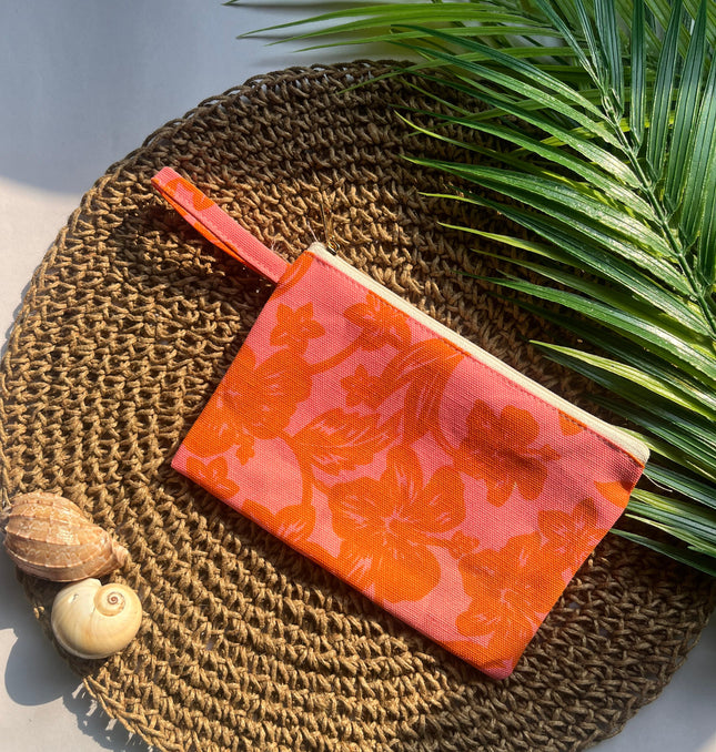 Orange Floral Utility Pouch