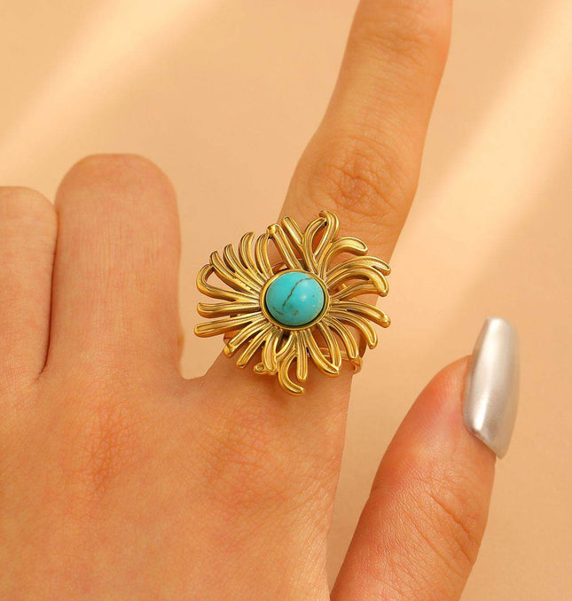 Blue Bloom Gold Adjustable Ring - HASHTACK