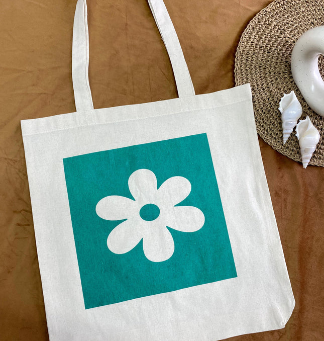 Flower Printed Canvas Tote Bag