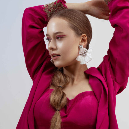 White Rafia Updown Fan Earrings - HASHTACK