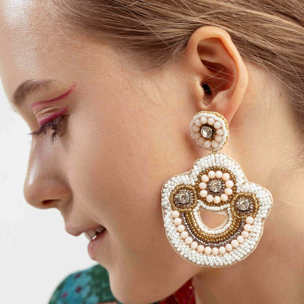 White Stone With Mini Pearl Half Moon Chandbali - HASHTACK