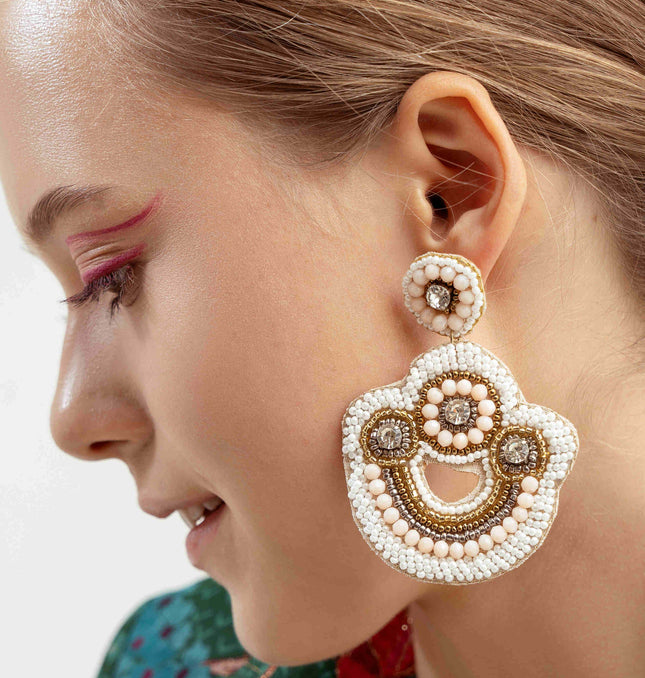 White Stone With Mini Pearl Half Moon Chandbali - HASHTACK