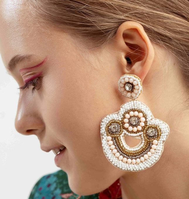 White Stone With Mini Pearl Half Moon Chandbali
