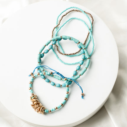 Wave- Set Of 6 Bohemian Bead layer Bracelet