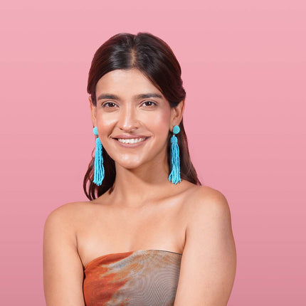 Aqua Blue Tassel earrings - HASHTACK