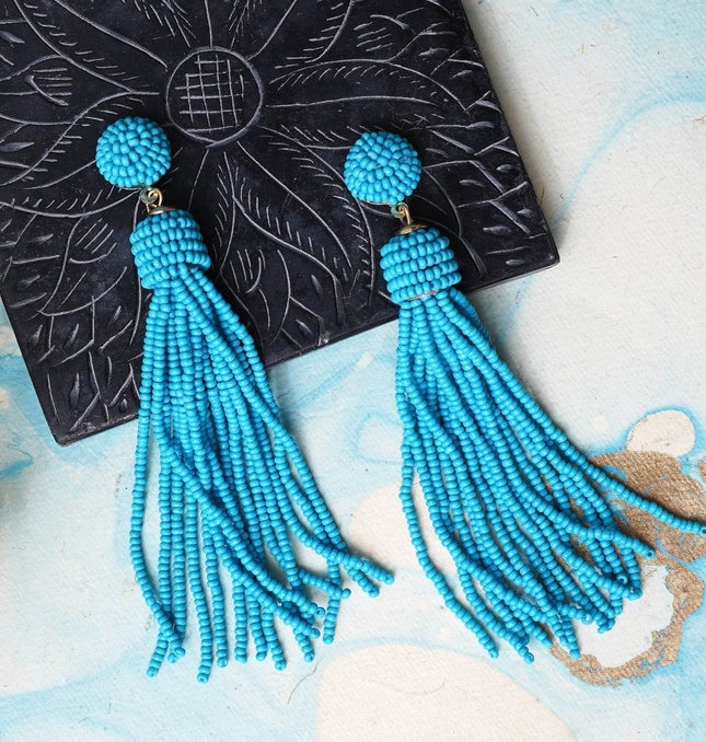 Aqua Blue Tassel Earrings - HASHTACK