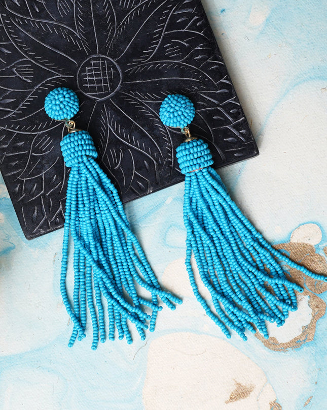 Aqua Blue Tassel earrings - HASHTACK