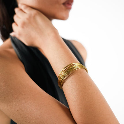 Aurora Layered Gold Cuff Bracelet - HASHTACK