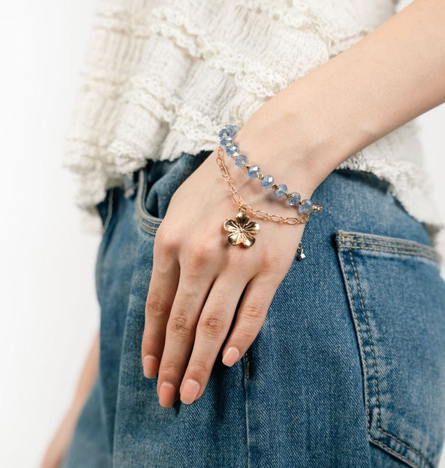 Azure Bloom Flower Charm Bracelet - HASHTACK