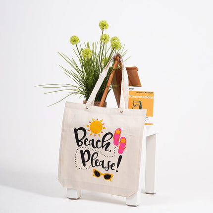 Beach Please Canvas Tote Bag - HASHTACK