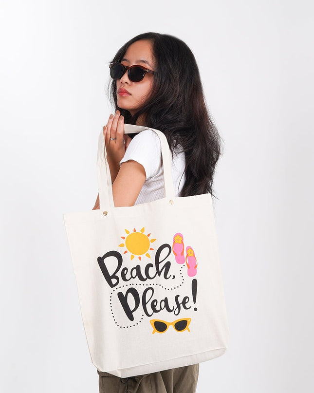 Beach Please Canvas Tote Bag - HASHTACK