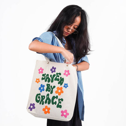 Saved By Grace Canvas Tote Bag - HASHTACK