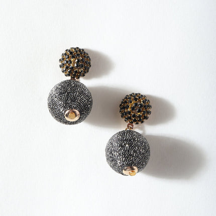 Black Shimmer Round Party Earrings - HASHTACK