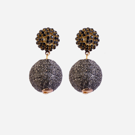 Black Shimmer Round Party Earrings - HASHTACK