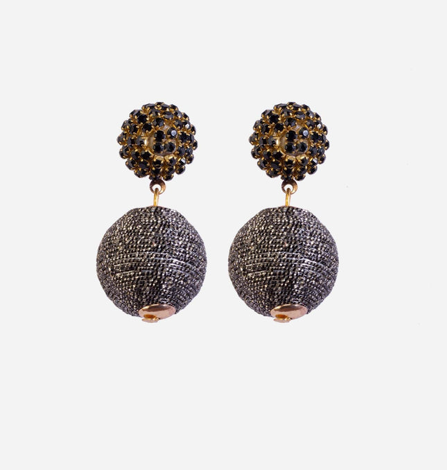 Black Shimmer Round Party Earrings - HASHTACK
