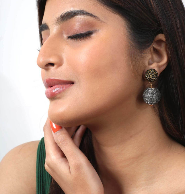 Black Shimmer Round Party Earrings - HASHTACK