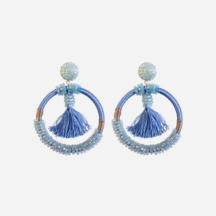 Blue Beaded Fringe Hoops - HASHTACK