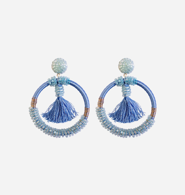 Blue Beaded Fringe Hoops - HASHTACK
