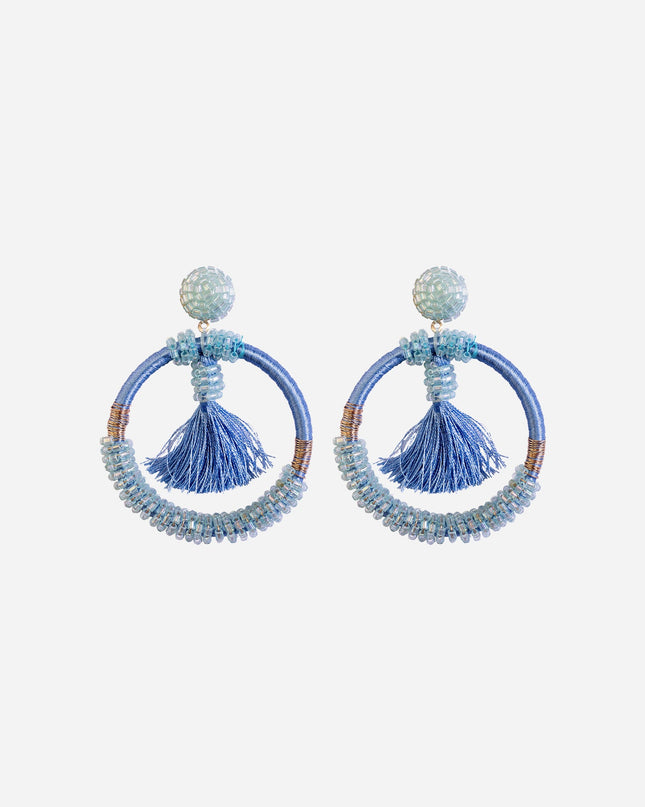 Blue Beaded Fringe Hoops - HASHTACK