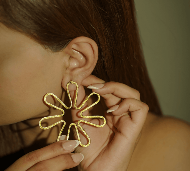 Brass Flower Outline Earrings - HASHTACK