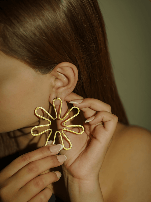 Brass Flower Outline Earrings - HASHTACK