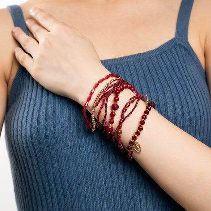 Burgundy Ruby Beaded Bangle Stack - HASHTACK