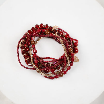 Burgundy Ruby Beaded Bangle Stack - HASHTACK