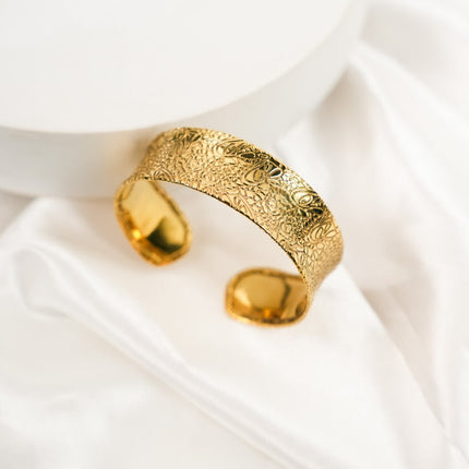 Celeste Embossed Gold Cuff Bracelet - HASHTACK