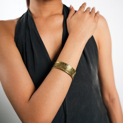 Celeste Embossed Gold Cuff Bracelet - HASHTACK