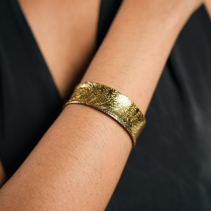 Celeste Embossed Gold Cuff Bracelet - HASHTACK