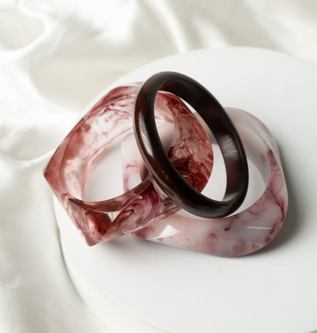chunky-resin-bangles-pink-swirl-and-dark-brown-set_jpg - HASHTACK hashtack.in