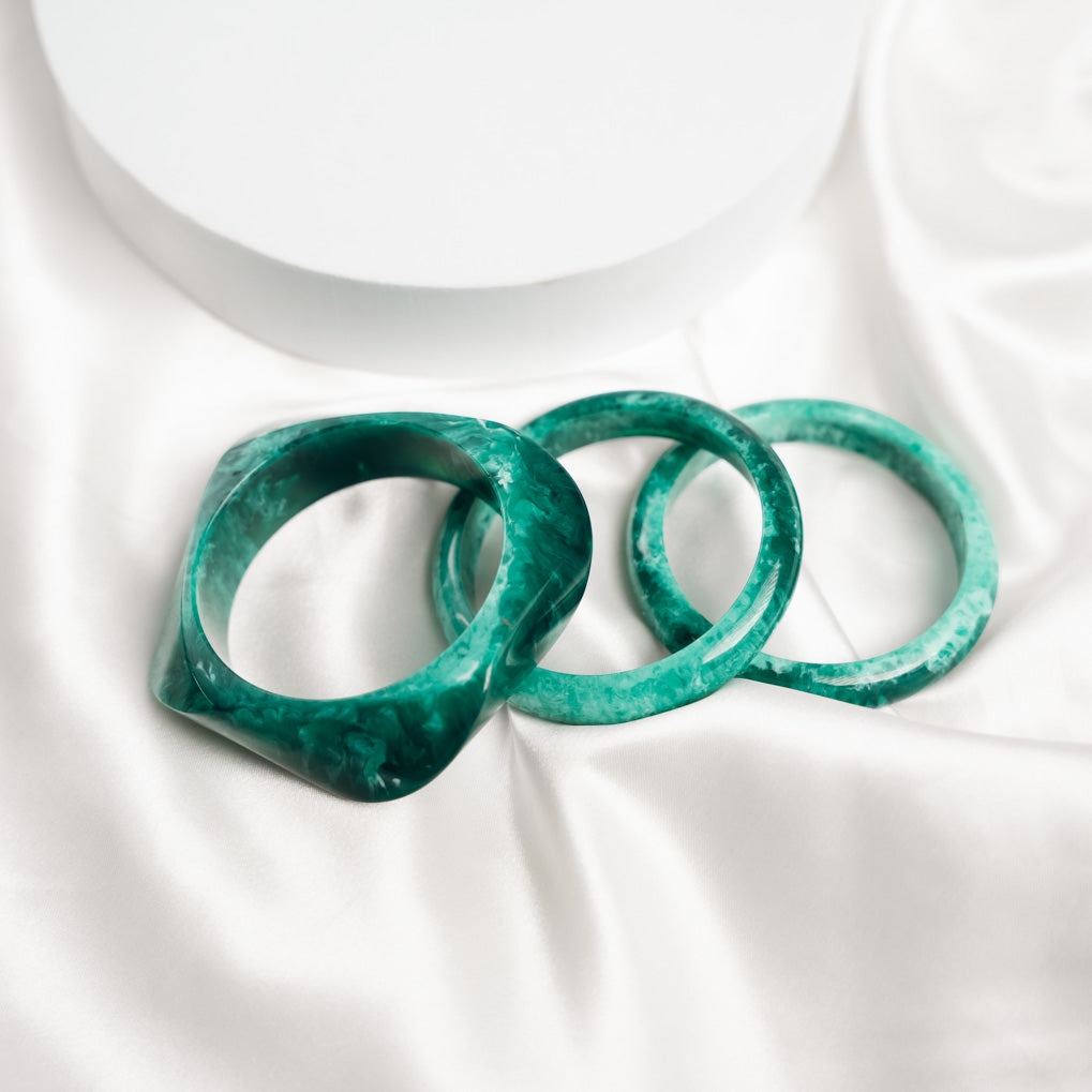 Aqua Marble Sculpt Bangle Set | Resin Statement Bangles for Women ...