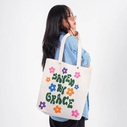 Saved By Grace Canvas Tote Bag - HASHTACK