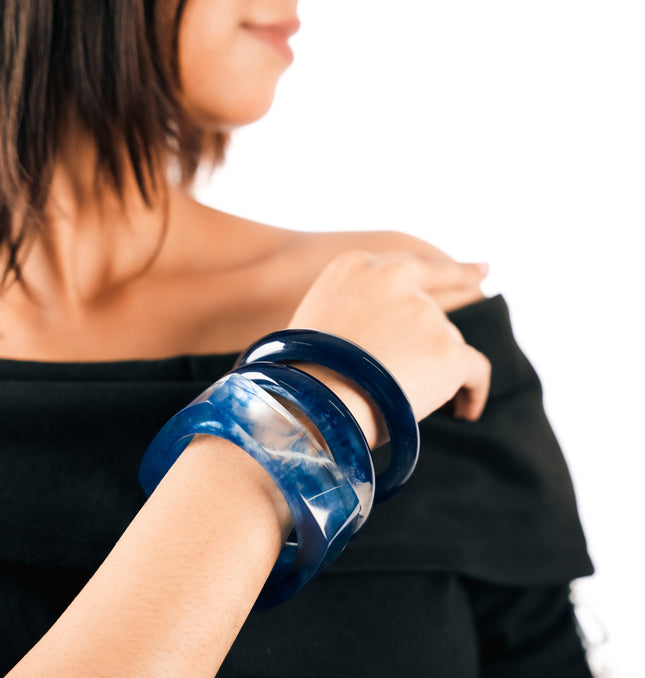 Midnight Marble Chunky Bangle Set