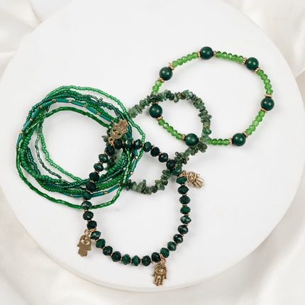 Emerald Green Multi-Layer Beaded Charm Bracelet - HASHTACK