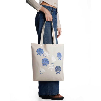 Blue Sea Shell Canvas Tote Bag - HASHTACK