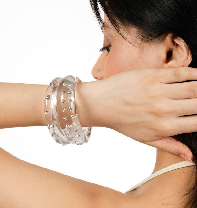 Glass Bling Resin Bangle Set - HASHTACK