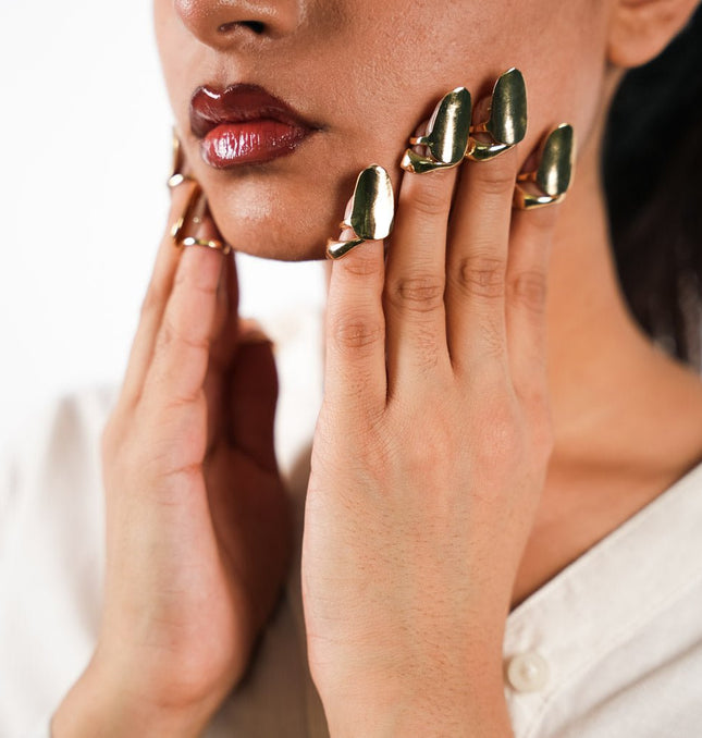 Gold Nail Armor Adjustable Ring- SET OF 5 - HASHTACK