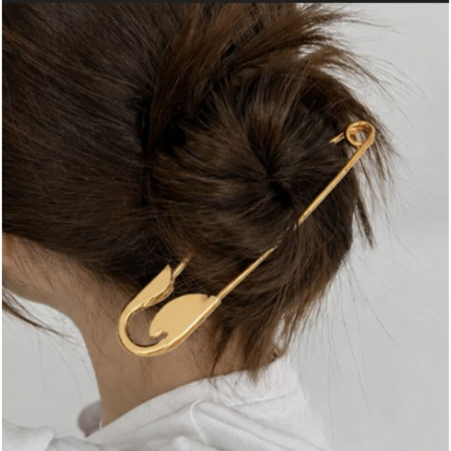 Gold Minimal Safety Pin Hair Stick