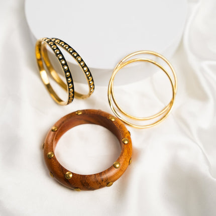 Gold & Wood Fusion Bangles Set - HASHTACK