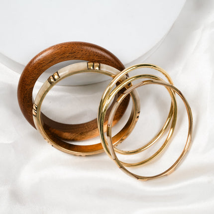 Golden Harmony Wooden & Metal Bangle Set - HASHTACK
