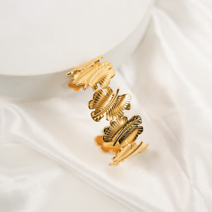Golden Palm Leaf Statement Bracelet - HASHTACK