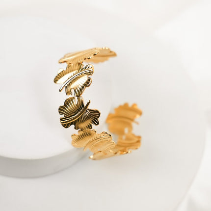 Golden Palm Leaf Statement Bracelet - HASHTACK